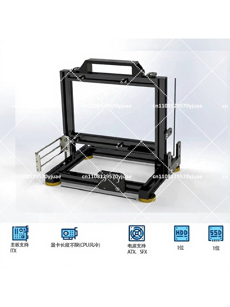 Aluminum Open Frame Test Bench Water Cooling - アルミ製オープンエアPCテストベンチフレーム、ATX/MATX/ITX/Mini ITX対応、120mm水冷ラジエーター取り付け可能、ポータブルコンピューターケース